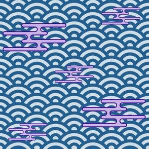 Japanese Clouds on Waves - Blue and Lilac