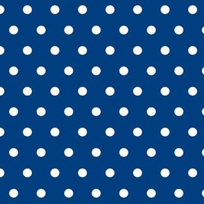 Royal blue and white polka dots