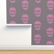 Skull in magenta-pink with mousy brown-gray background