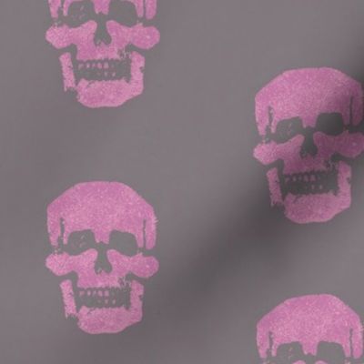 Skull in magenta-pink with mousy brown-gray background