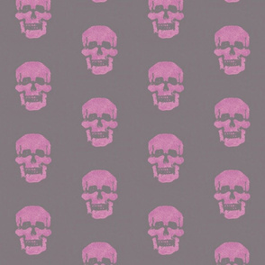 Skull in magenta-pink with mousy brown-gray background