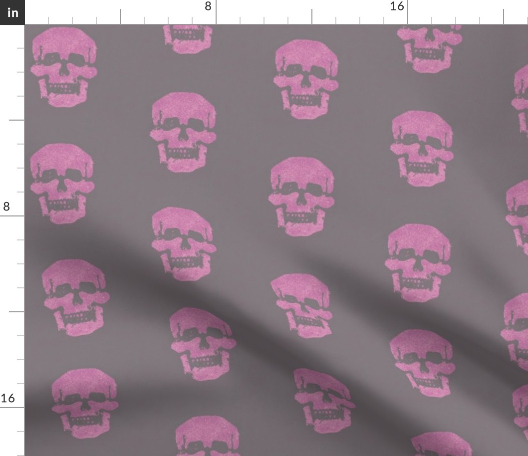 Skull in magenta-pink with mousy brown-gray background