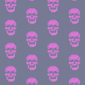 Skull in magenta-pink with gray background