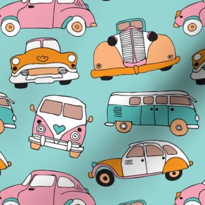 Vintage cars for girls illustration pattern