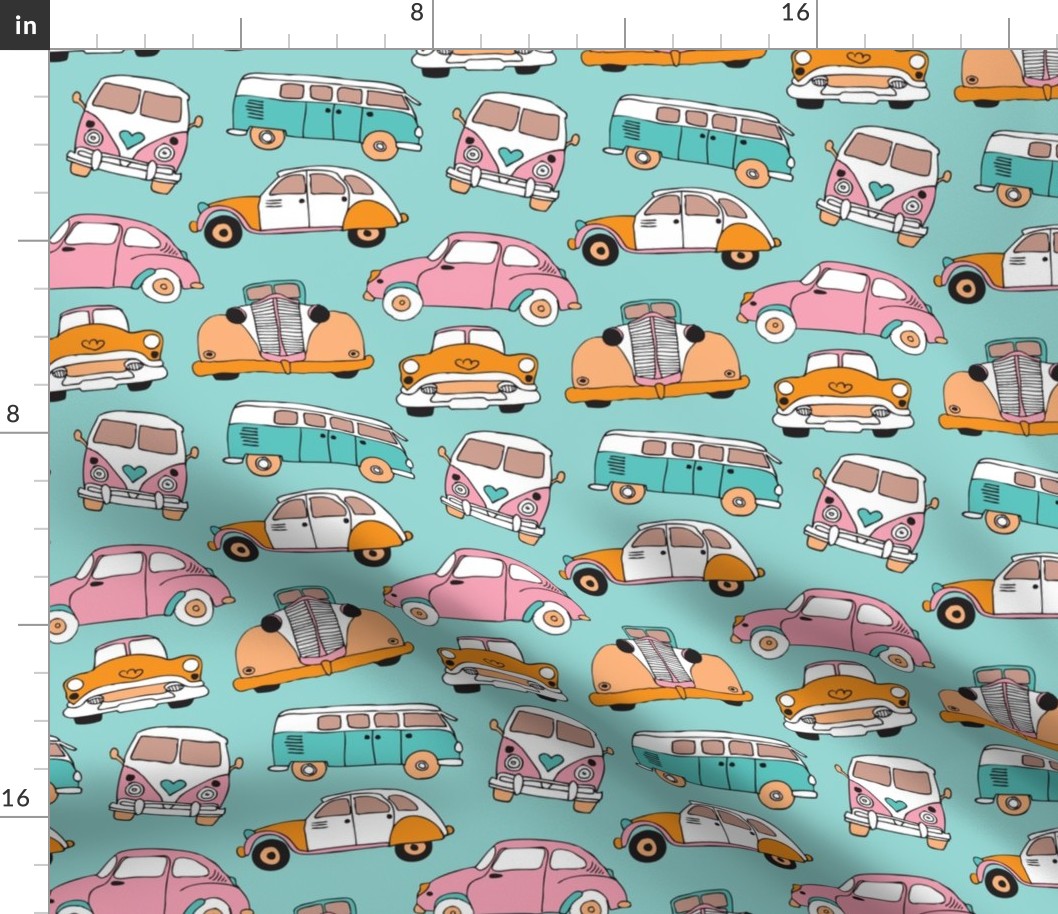 Vintage cars for girls illustration pattern