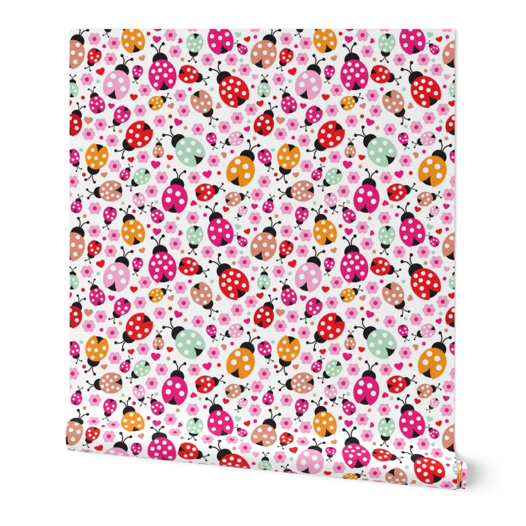 Colorful lady bugs illustration pattern for girls