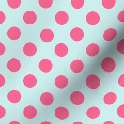 Pink Polka Dots on a Paris Blue background