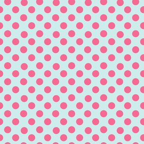 Pink Polka Dots on a Paris Blue background