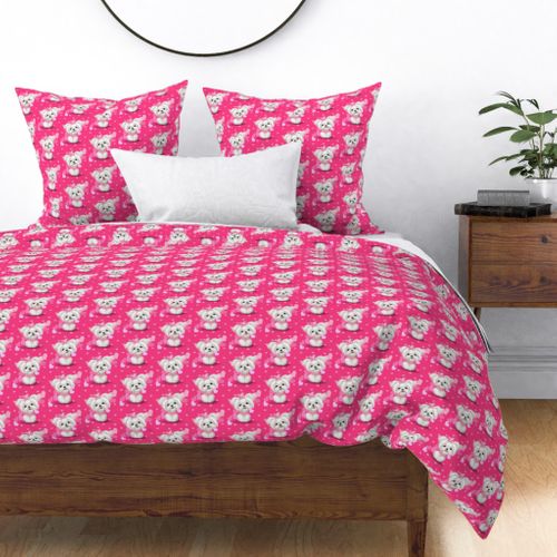 Maltese Pink Hearts Fabric | Spoonflower