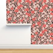Scattered Butterfly Garden - Pale pink/Cardinal Red/Black/White by Andrea Lauren