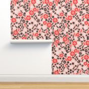 Scattered Butterfly Garden - Pale pink/Cardinal Red/Black/White by Andrea Lauren