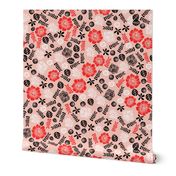 Scattered Butterfly Garden - Pale pink/Cardinal Red/Black/White by Andrea Lauren