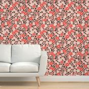 Scattered Butterfly Garden - Pale pink/Cardinal Red/Black/White by Andrea Lauren