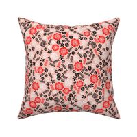 Scattered Butterfly Garden - Pale pink/Cardinal Red/Black/White by Andrea Lauren