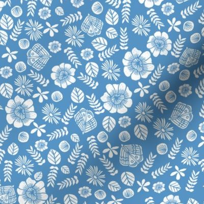 Scattered Butterfly Garden - Cerulean/White by Andrea Lauren