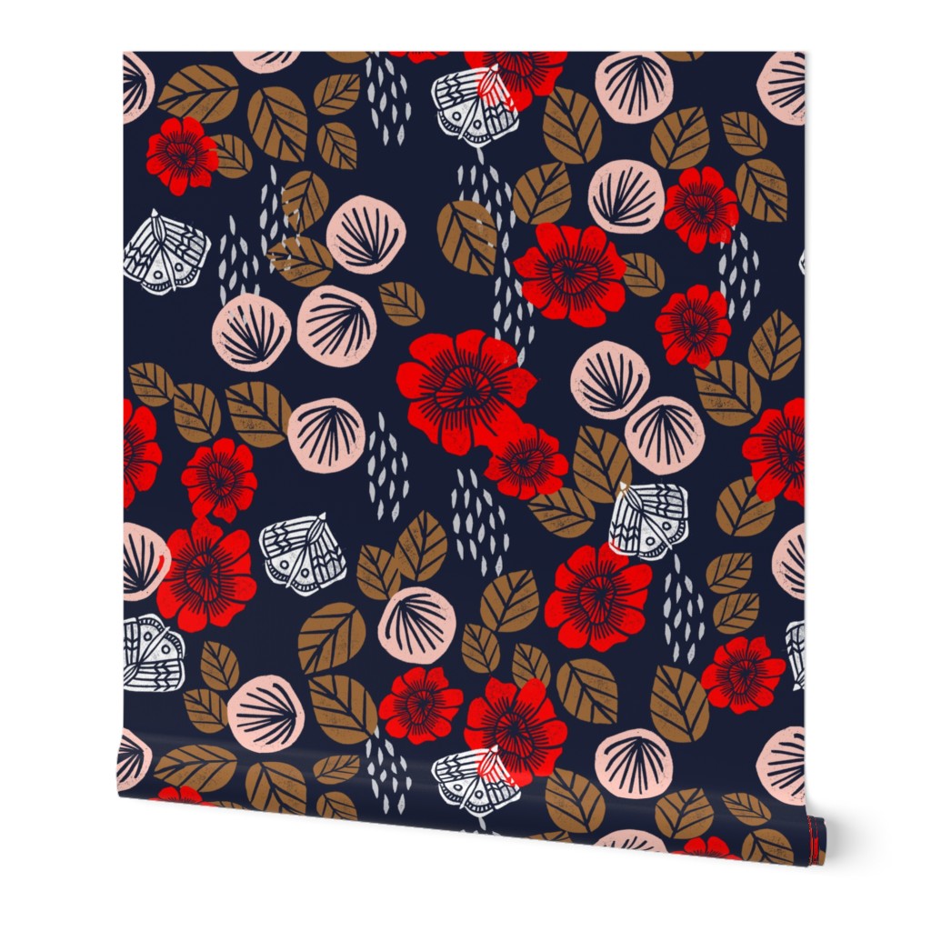 Butterfly Garden - Cardinal Red/Pale Pink/Imperial Blue/Wood Brown/White by Andrea Lauren