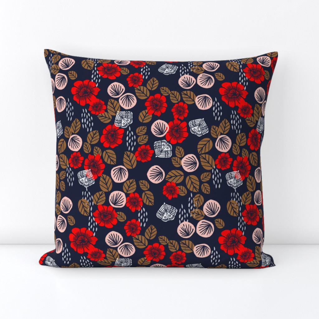 Butterfly Garden - Cardinal Red/Pale Pink/Imperial Blue/Wood Brown/White by Andrea Lauren