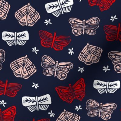 Butterflies - Imperial Blue/Cardinal Red/Pale Pink by Andrea Lauren