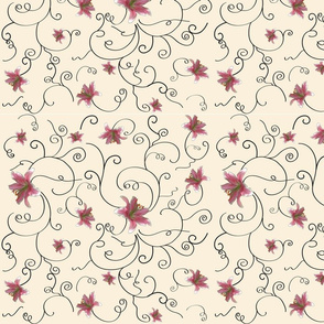 Pink and white lilies on creamy background with swirls