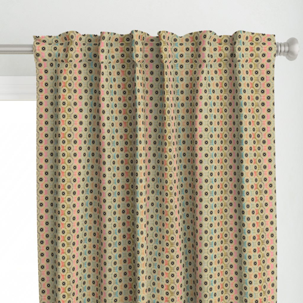 Faux Linen striped folk flowers