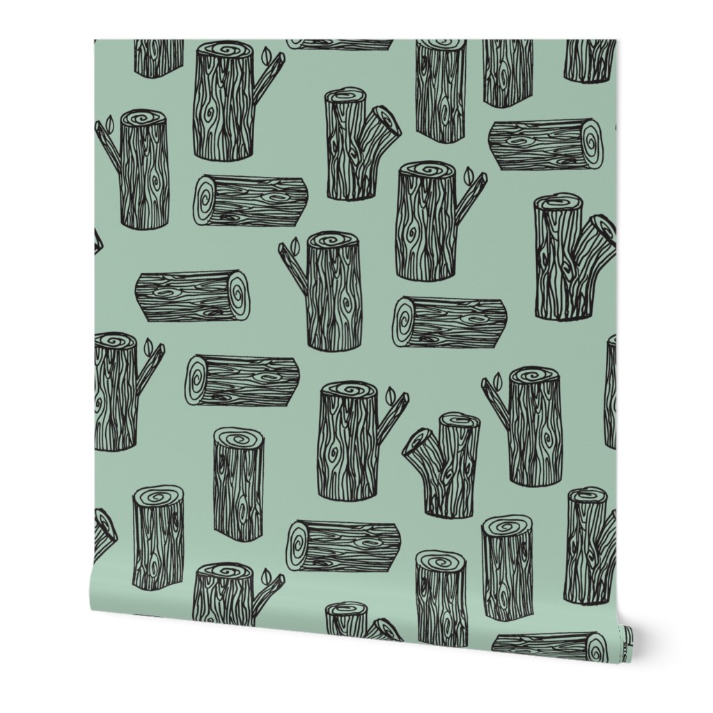 tree logs // forest woodland tree stump mint kids baby nursery sweet camping woodland nursery wallpaper