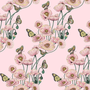 Poppies_and_Butterflies_Pastel_on_Dk_pink_bg