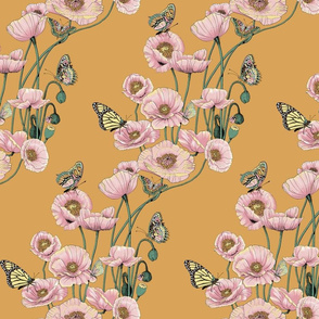 Poppies_and_Butterflies_Pastel_on_gold.