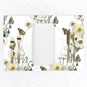 Poppies_and_Butterflies_Pale_yellow_blossoms_on_white