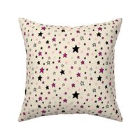  Paper Moon Collection - Pink Black Mint Green Stars on Cappuccino Cream