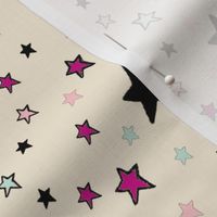  Paper Moon Collection - Pink Black Mint Green Stars on Cappuccino Cream