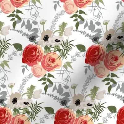 Floral patterns in retro style with anemones and buttercups.