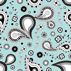 Retro Paisley Pattern Blue and Black