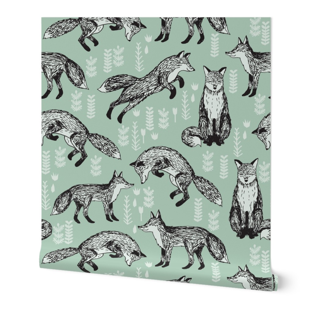 fox // mint green woodland animal cute fox for nursery gender neutral baby quilt cute kids design by andrea lauren