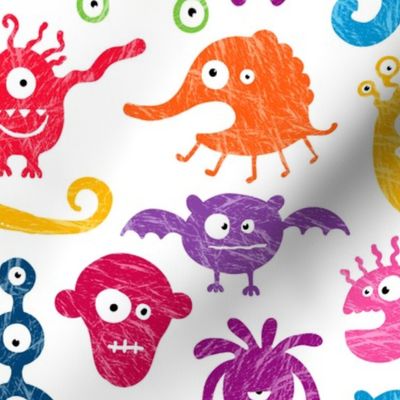 Crayon-drawn monsters