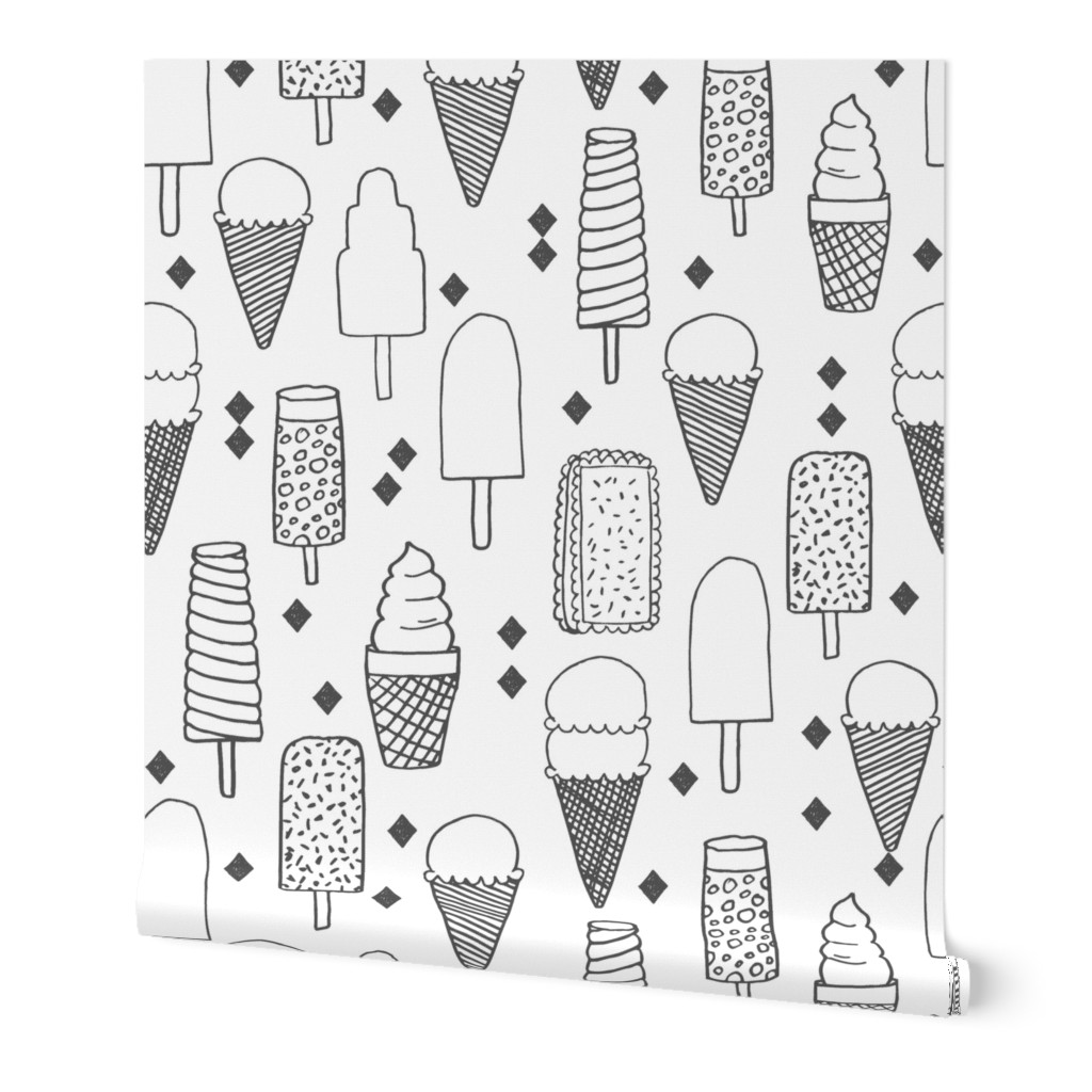 ice cream // sweet charcoal black and white minimal grey kids summer sweet food sweets fabric