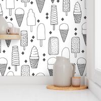 ice cream // sweet charcoal black and white minimal grey kids summer sweet food sweets fabric