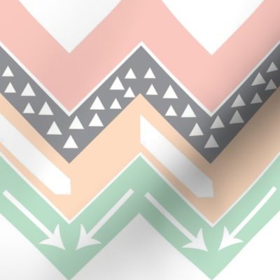 Mint, Blush, Peach, Grey Triangle Arrow Chevron