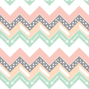 Mint, Blush, Peach, Grey Triangle Arrow Chevron