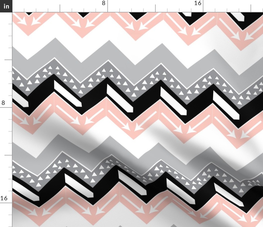 Grey, Blush, Black Arrow Chevron