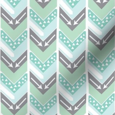 Mint, Grey, White Arrow Chevron - Triangles and Arrows