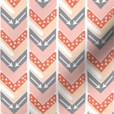 Coral, Blush, Peach, Grey Arrow Chevron - Triangles and Arrows