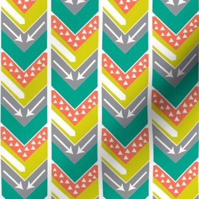 Coral, Teal, Chartreuse, Grey Arrow Chevron - Arrows and Triangles