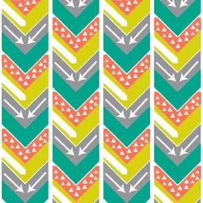 Coral, Teal, Chartreuse, Grey Arrow Chevron - Arrows and Triangles