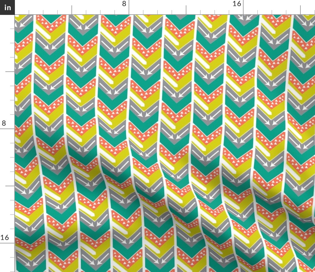 Coral, Teal, Chartreuse, Grey Arrow Chevron - Arrows and Triangles