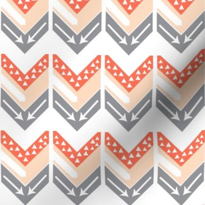 Coral, Blush, Grey Arrow Chevron - Triangles and Arrows