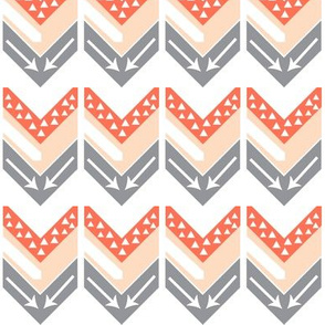 Coral, Blush, Grey Arrow Chevron - Triangles and Arrows