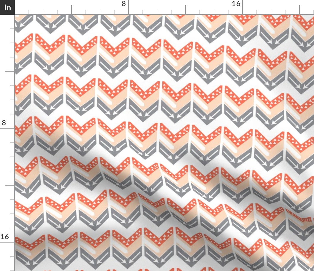 Coral, Blush, Grey Arrow Chevron - Triangles and Arrows