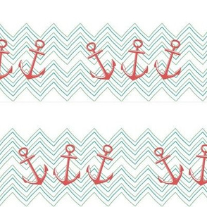 chevron nautical coral and green