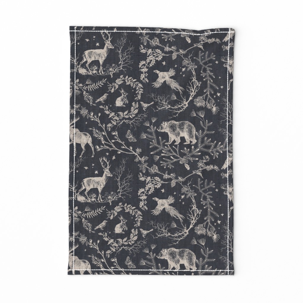 Winter Woodland Toile (black solid/burlap) LRG 