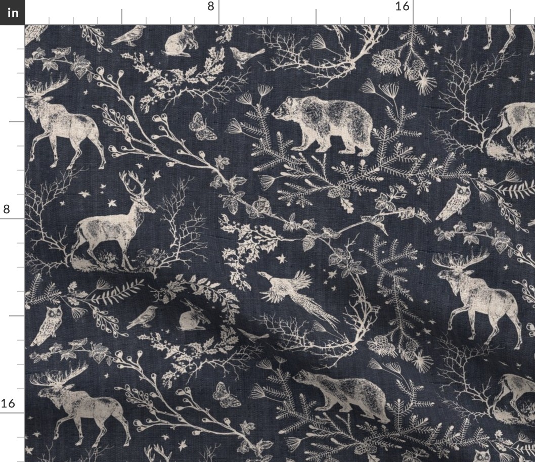 Winter Woodland Toile (black solid/burlap) LRG 